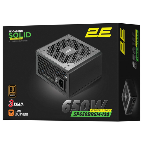 კვების ბლოკი 2E GAMING PSU Solid Power 650W >85%, 80+ Bronze, 120mm, 1xMB 24pin(20+4), 2xCPU 8pin(4+4), 3xMolex, 6xSATA, 4xPCIe 8pin(6+2), Semi Modular