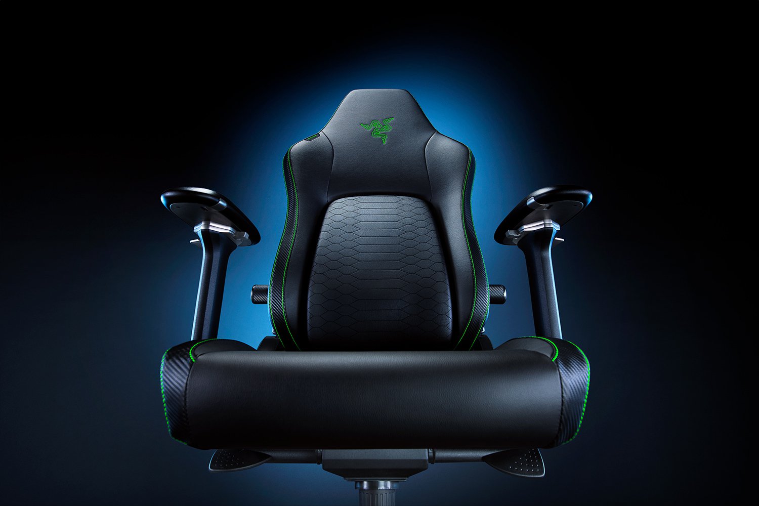 სავარძელი Razer Iskur V2 Gaming Chair, Adaptive Lumbar Support, Adjustable Lumbar Curve, High Density Foam Cushions, Reactive Seat Tilt &152-degree Recline, 4D Armrests, Synthetic Leather - Black and Green RZ38-04900100-R3G1