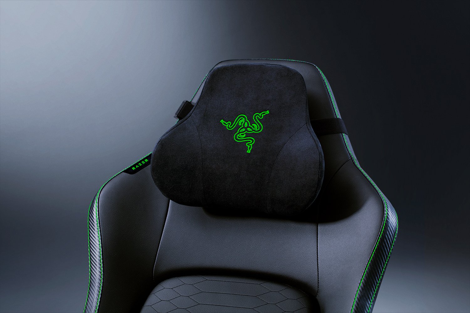 სავარძელი Razer Iskur V2 Gaming Chair, Adaptive Lumbar Support, Adjustable Lumbar Curve, High Density Foam Cushions, Reactive Seat Tilt &152-degree Recline, 4D Armrests, Synthetic Leather - Black and Green RZ38-04900100-R3G1