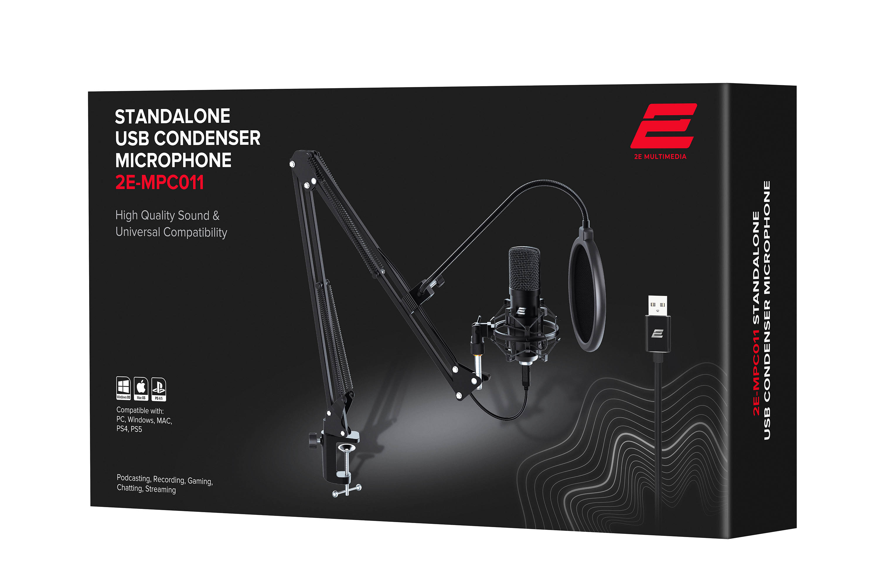 მიკროფონი 2E PC Microphone MPC011 Streaming KIT USB | Hz	30-16000 |  dB -38 (+/-3) | Signal to noise ratio, dB	70 |  - 2E-MPC011