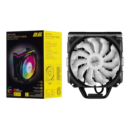 პროცესორის ქულერი 2E GAMING CPU cooler Air Cool AC120D4TC-ARGB, LGA1700, 1366, 1200, 115x, AM5, AM4, FM2, FM1, (2E-AC120D4TC-ARGB)