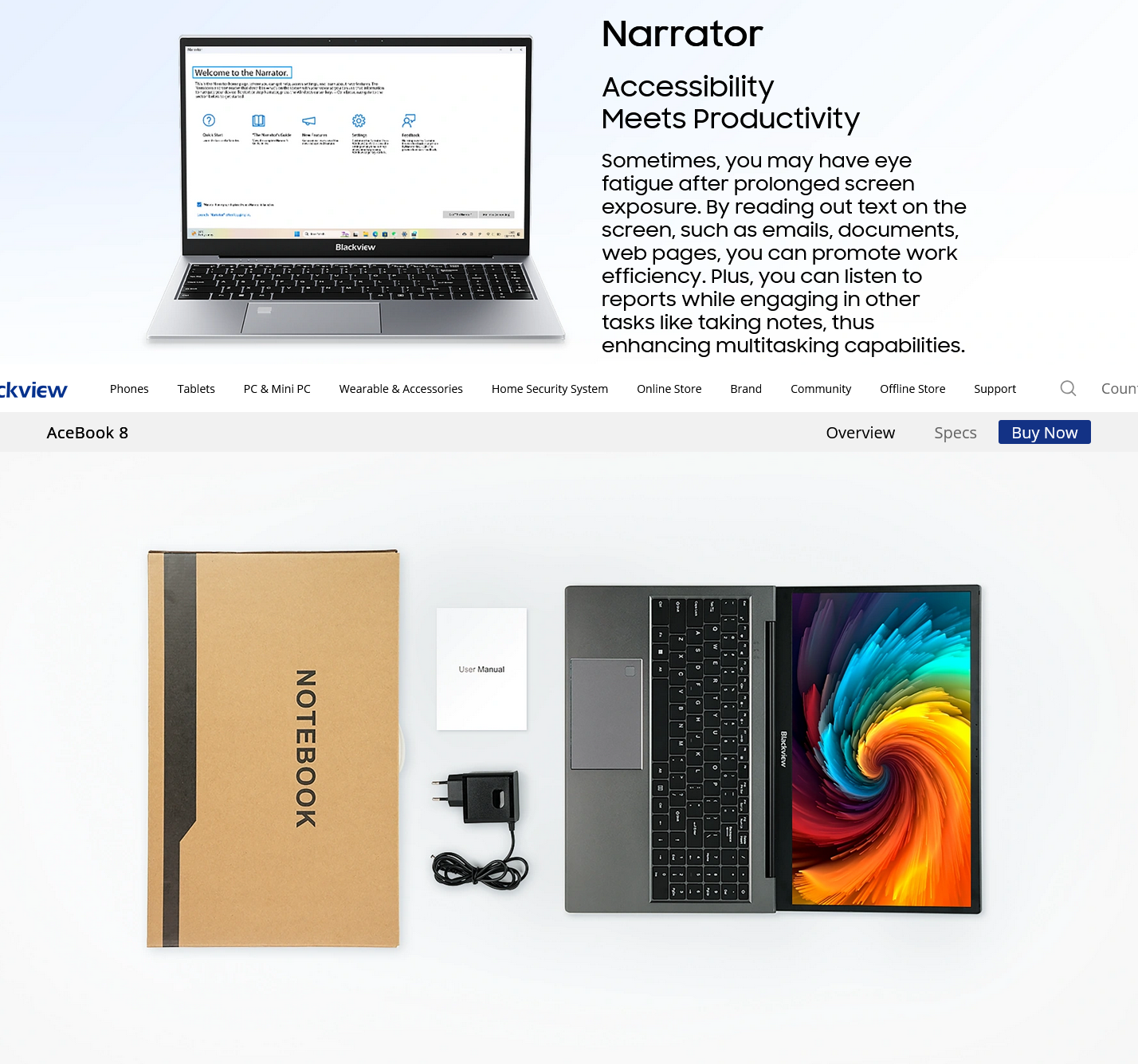 ნოუთბუქი Blackview AceBook 8 | 15.6", IPS 1980x1080, 300Nits, 60Hz | 12th Gen Intel® Core™ N97 3.60GHz 4Cores | 16GB DDR4 | 512 GB SSD | 38Wh, 1.6KG, Gunmetal Grey , Windows 11 Home. 2YrW