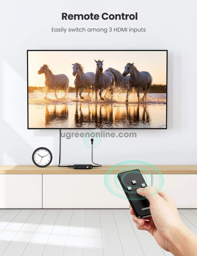 ადაპტერი UGREEN CM332 (80125), HDMI Switch 3 In 1 Out 4K HDMI Switcher With Remote Control, Black  Ugreen 80125 4K@30HZ 3 in 1 out HDMI Switcher support 4k 1080p Cm332