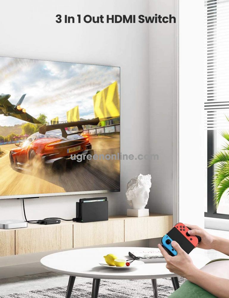 ადაპტერი UGREEN CM332 (80125), HDMI Switch 3 In 1 Out 4K HDMI Switcher With Remote Control, Black  Ugreen 80125 4K@30HZ 3 in 1 out HDMI Switcher support 4k 1080p Cm332