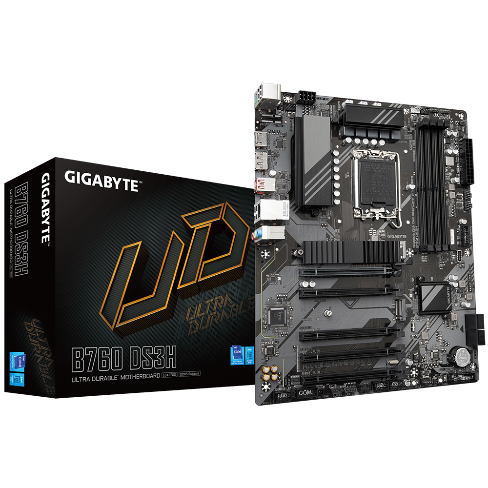 დედადაფა Gigabyte B760 DS3H DDR5 ATX, socket LGA 1700, chipset Intel B760, 4xDDR5, PCI-E 4.0, 2xM.2, LAN: 1 Gbps, HDMI, DisplayPort. USB Type-C® port, with USB 3.2 Gen 2x2
