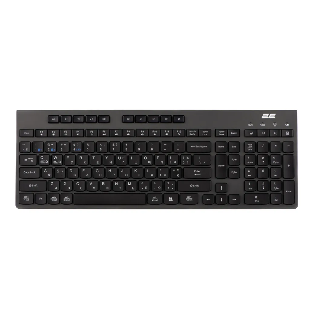 უსადენო კლავიატურა 2E Keyboard membrane KS280 120key, WL/BT, EN/UK/RU, silent, black-grey (2E-KS280WBGR_AK)