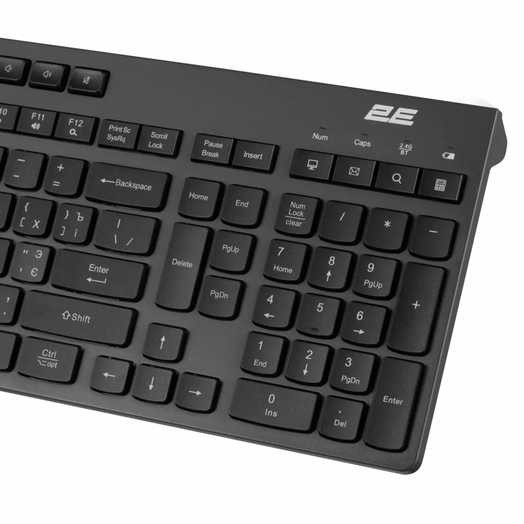 უსადენო კლავიატურა 2E Keyboard membrane KS280 120key, WL/BT, EN/UK/RU, silent, black-grey (2E-KS280WBGR_AK)