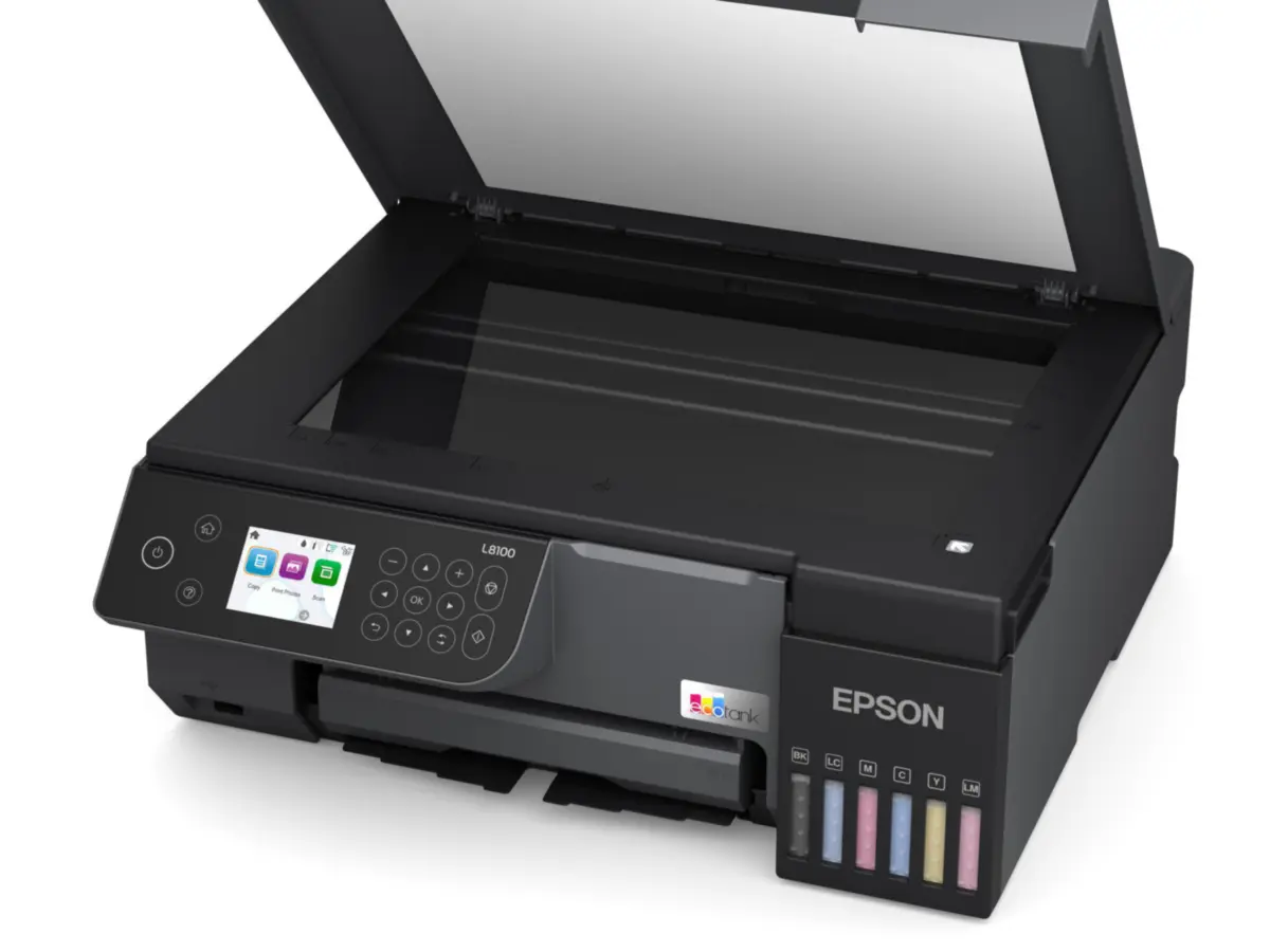 ფოტო პრინტერი Epson C11CK94401 EcoTank L8100 | 6-colour, fast, A4 3-in-1 printer | 22 pages/min Monochrome (plain paper 75 g/m²), 22 pages/min Colour (plain paper 75 g/m²) | Borderless Print, CD/DVD print | Wireless LAN IEEE 802.11a/b/g/n, Wi-Fi Direct  | ink 108 | Black 