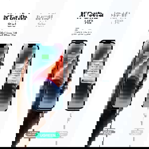 USB კაბელი UGREEN US304 (60761), MFi, Type-c USB-C To Lightning, 2m, Black/Gray