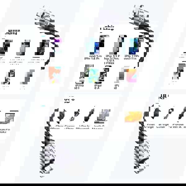 USB კაბელი UGREEN US304 (60761), MFi, Type-c USB-C To Lightning, 2m, Black/Gray