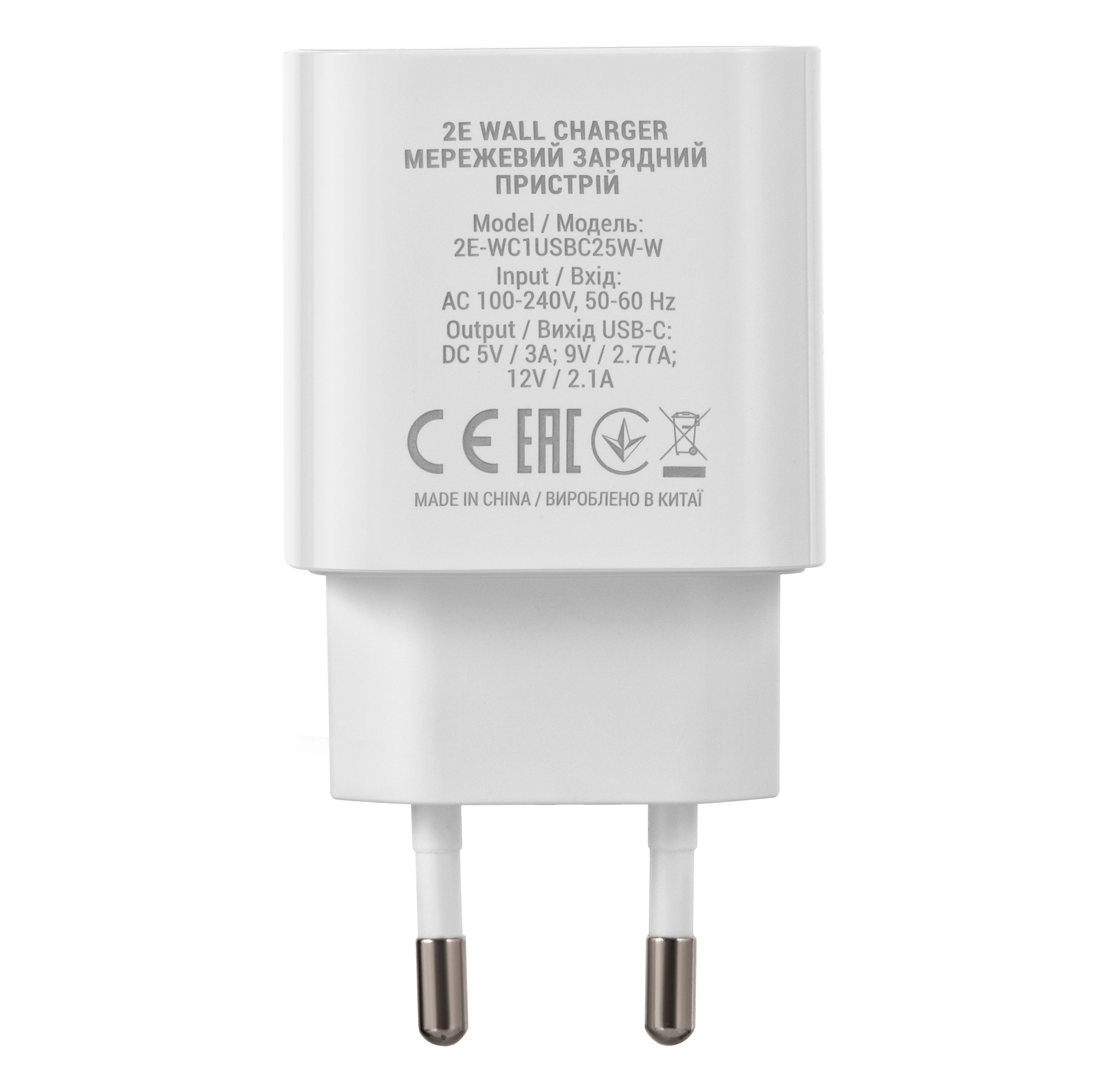 2E Wall Charger 25W USB-C PD, white
