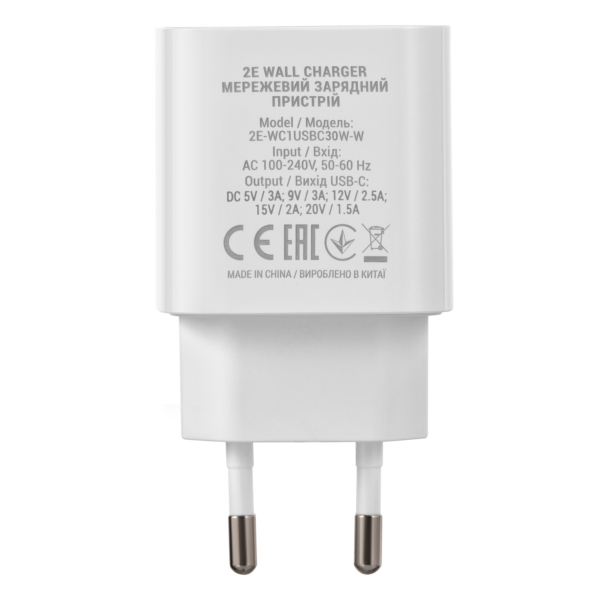 2E Wall Charger 30W USB-C PD, white