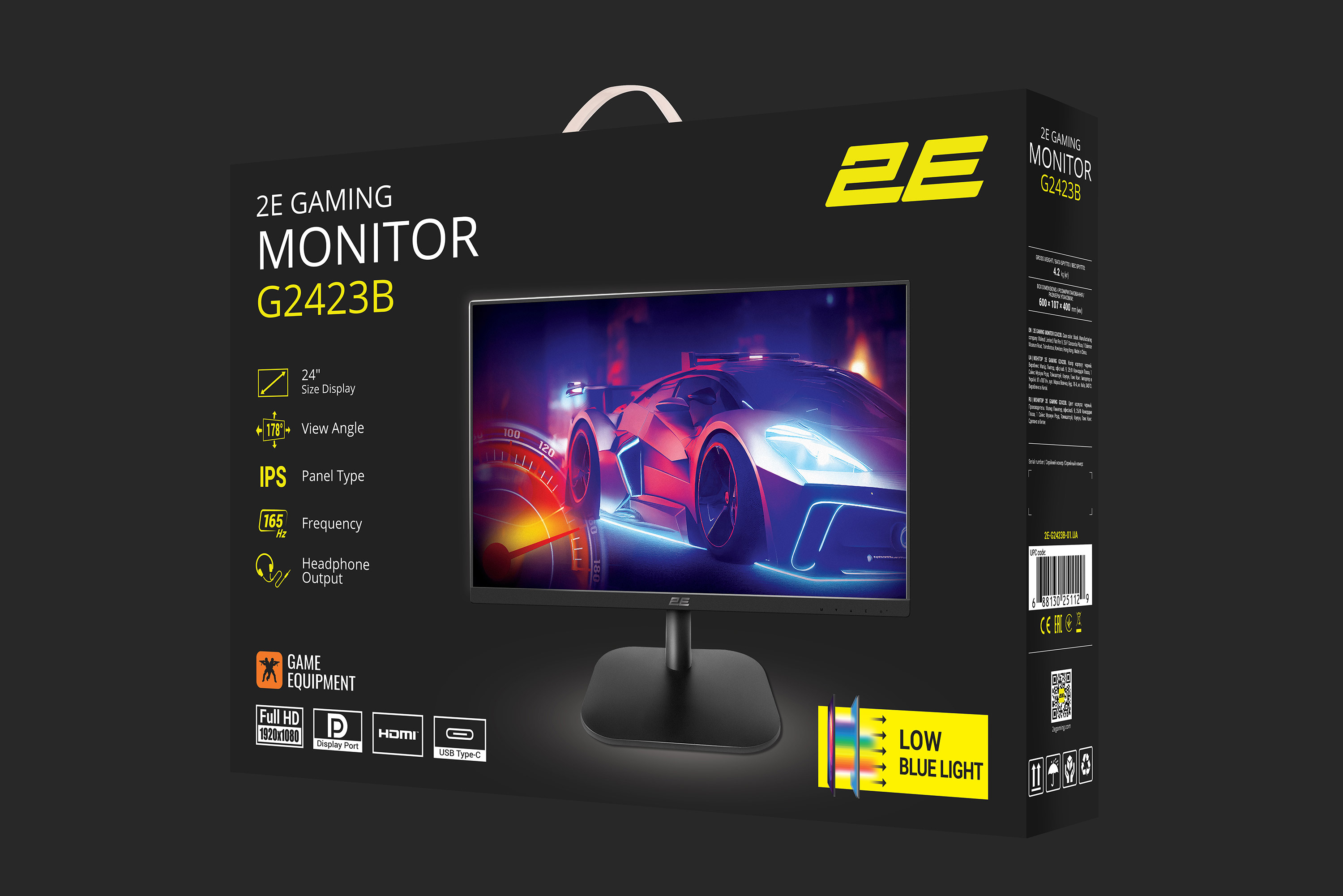 Gaming მონიტორი 2E Monitor GAMING 23.8" G2423B HDMI, DP, USB-C, Audio, 1920x1080, IPS, 165Hz, 1ms, FreeSync