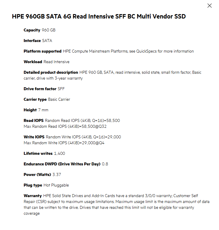 SSD დისკი HPE 960GB SATA 6G Read Intensive SFF BC Multi Vendor SSD | Hot-Plug Basic Carrier (BC) (P40498-B21)