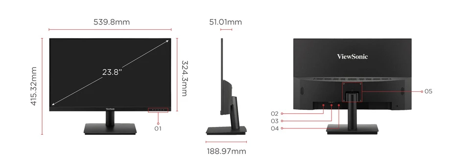 მონიტორი ViewSonic VA240-H-2 24” Full HD 1080p resolution |  IPS | 75Hz | 1ms (MPRT) | 250 cd/m² (typ) | 16:9  HDMI and VGA inputs | VESA : 75 x 75 mm