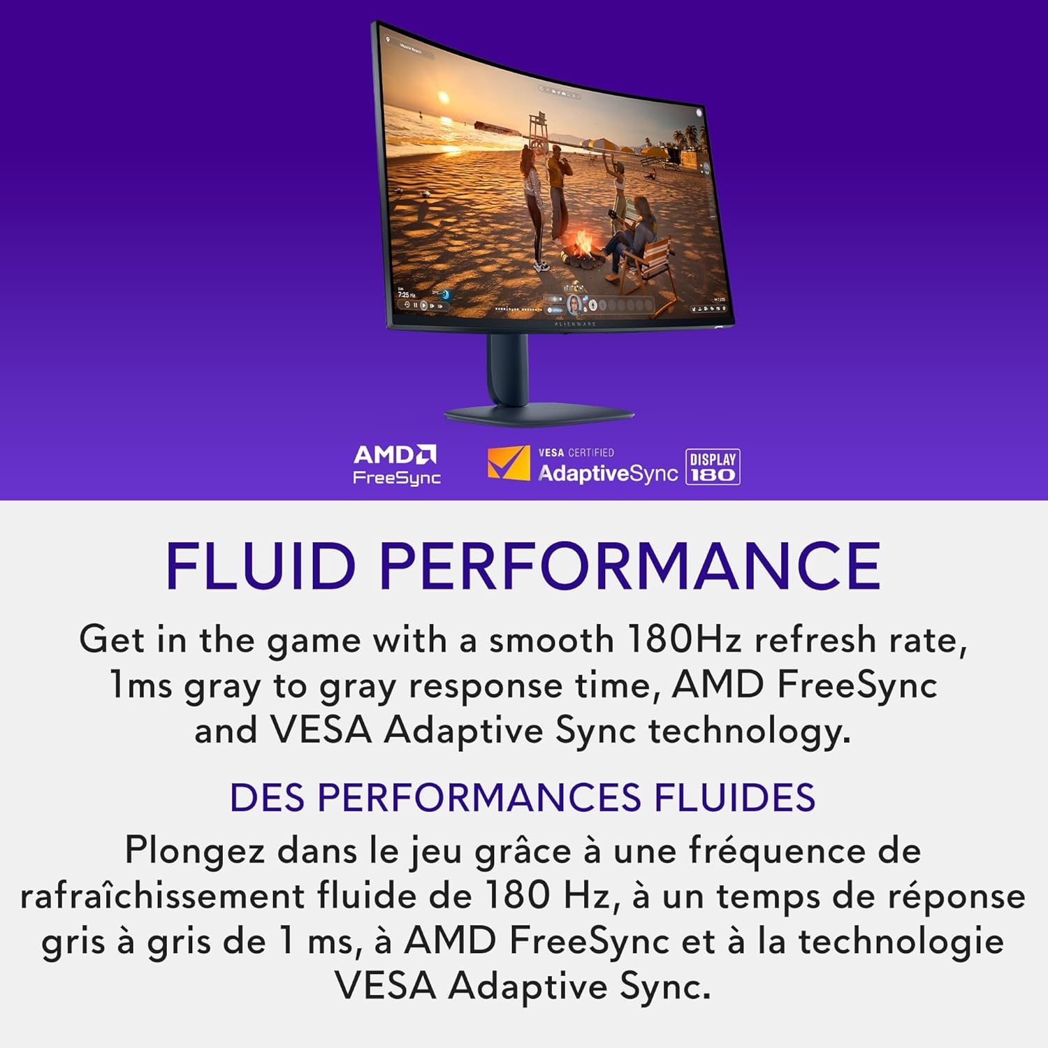 Gaming მონიტორი Dell Alienware 32 Curved Gaming Monitor - AW3225DM (210-BQWN) |  31.5-inch WQHD(2560 x 1440) 180 Hz 1ms Display, 1500R Curve, AMD Freesync, VESA AdaptiveSync, VESA DisplayHDR 400, VA Panel, 360° Ventilation