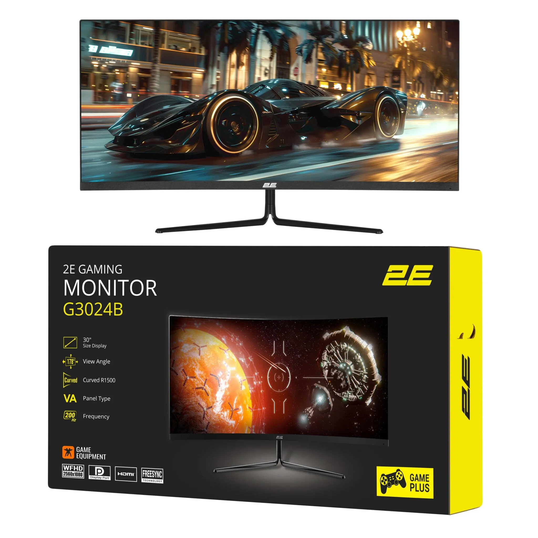Gaming მონიტორი 2E Monitor GAMING 30" G3024B 2xHDMI, DP, Audio, VA, 2560x1080, 21:9, 200Hz, 1ms, CURVED, FreeSync (2E-G3024B-01.UA)