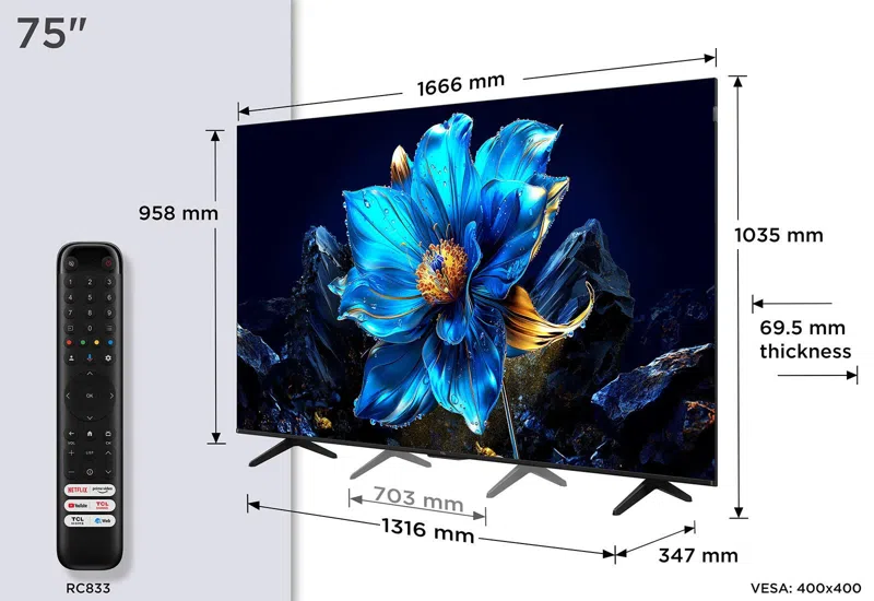 ტელევიზორი TCL P7K-UK QLED, Direct LED TV, 4K HDR TV, Smart TV Powered by Google TV