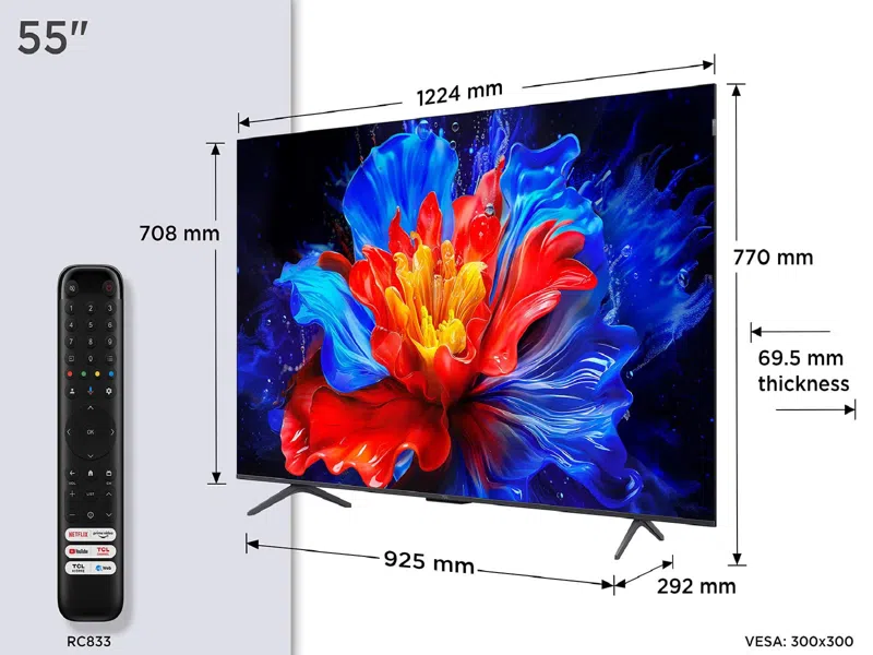 ტელევიზორი TV / TCL / QLED TV 55"(140cm) / 55P8K 4K Google TV 120Hz(VRR 144Hz/DLG244Hz) 