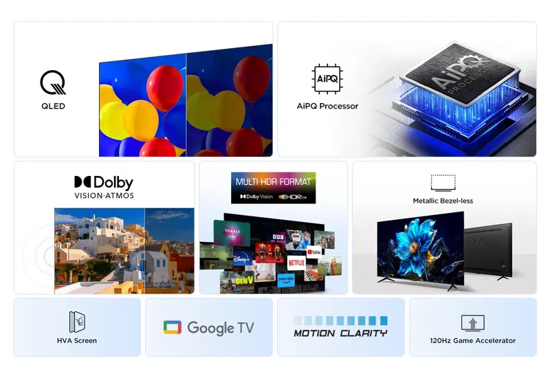 ტელევიზორი TCL P7K-UK QLED, Direct LED TV, 4K HDR TV, Smart TV Powered by Google TV