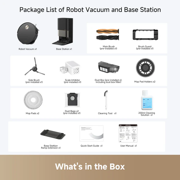 რობოტი მტვერსასრუტი Dreame Robot Vacuum X50 Ultra Complete Black (RLX85CE-4) | სველი და მშრალი წმენდა, ნავიგაციის სისტემა ფარული სენსორით, ნავიგაცია: DToF VersaLift სენსორი, დაბრკოლებების თავიდან აცილება: RGB კამერა ხელოვნური ინტელექტით და სტრუქტურირებული განათების საფუძველზე 3D სკანირებით, გასაშლელი გვერდითი ჯაგრისი და საწმენდი ტილო, Vormax სისტემა 20 კპა-მდე შეწოვის სიმძლავრით, MopExtand და RoboSwing ტექნოლოგია, AceClean DryBoard სისტემა - უჯრის წყლით გარეცხვის ტექნოლოგია, ავტომატური საწმენდი ტილოს წმენდა.