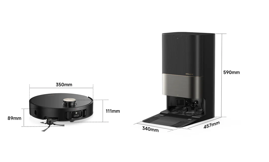 რობოტი მტვერსასრუტი Dreame Robot Vacuum X50 Ultra Complete Black (RLX85CE-4) | სველი და მშრალი წმენდა, ნავიგაციის სისტემა ფარული სენსორით, ნავიგაცია: DToF VersaLift სენსორი, დაბრკოლებების თავიდან აცილება: RGB კამერა ხელოვნური ინტელექტით და სტრუქტურირებული განათების საფუძველზე 3D სკანირებით, გასაშლელი გვერდითი ჯაგრისი და საწმენდი ტილო, Vormax სისტემა 20 კპა-მდე შეწოვის სიმძლავრით, MopExtand და RoboSwing ტექნოლოგია, AceClean DryBoard სისტემა - უჯრის წყლით გარეცხვის ტექნოლოგია, ავტომატური საწმენდი ტილოს წმენდა.