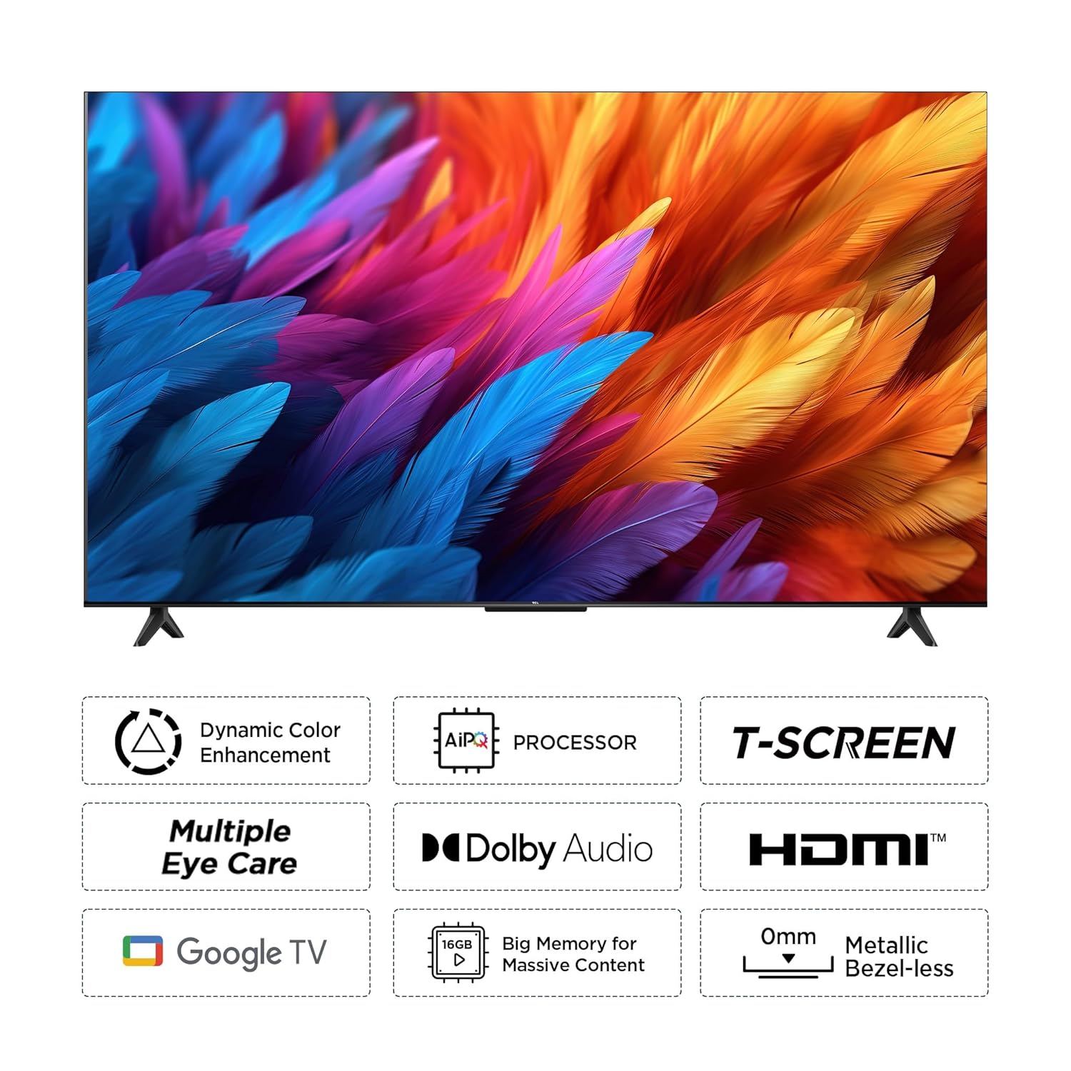 ტელევიზორი TCL TV 55"(140cm)/ 55V6B (2024) Edgeless Design Google TV 4K Hey Google HDR10 BT5.0 Wi-Fi(2.4G+5G) LAN , USB 2.0 Dolby Audio 2x10w