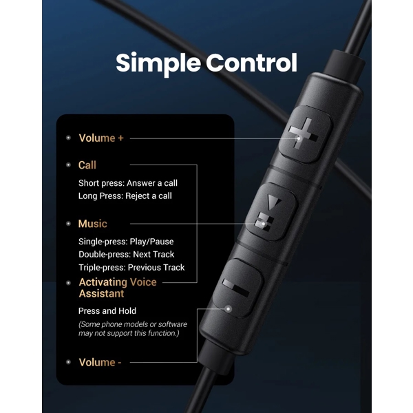 ყურსასმენი UGREEN EP105 (35754), In-Ear Headphones, Wired, Type-C, Black