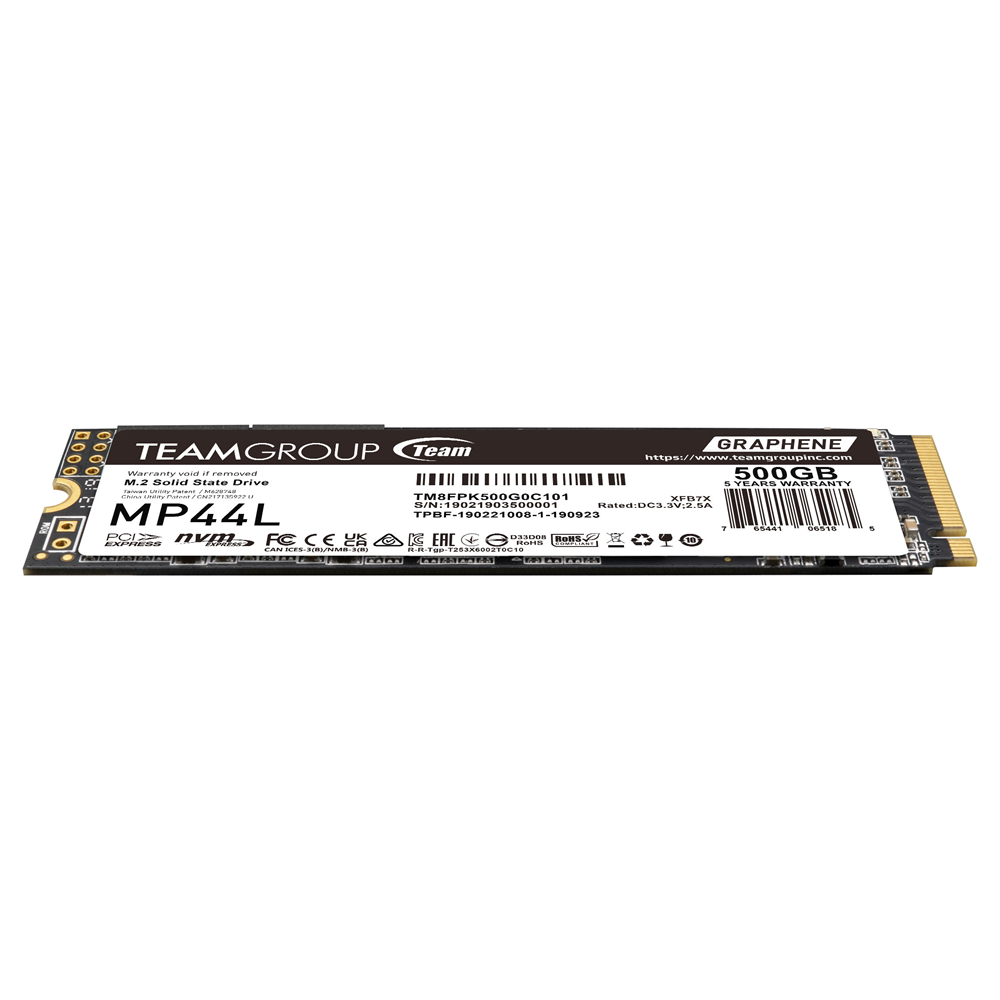 SSD დისკი TEAM M.2-2280 PCI-E Gen4x4 MP44L SSD 500GB TM8FPK500G0C101 Read/Write: 5,000/2,500 MB/s