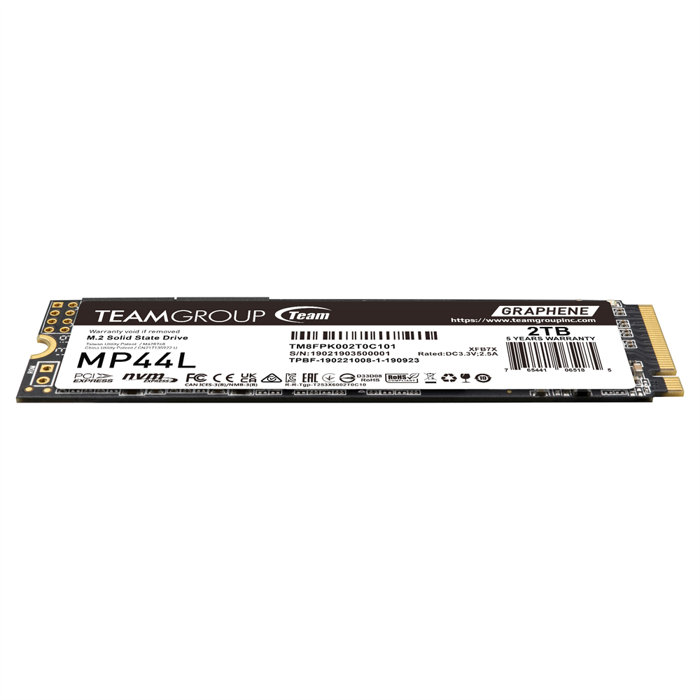 SSD დისკი TEAM M.2-2280 PCI-E Gen4x4 MP44L SSD 2TB TM8FPK002T0C101 Read/Write: 4,800/4,400 MB/s