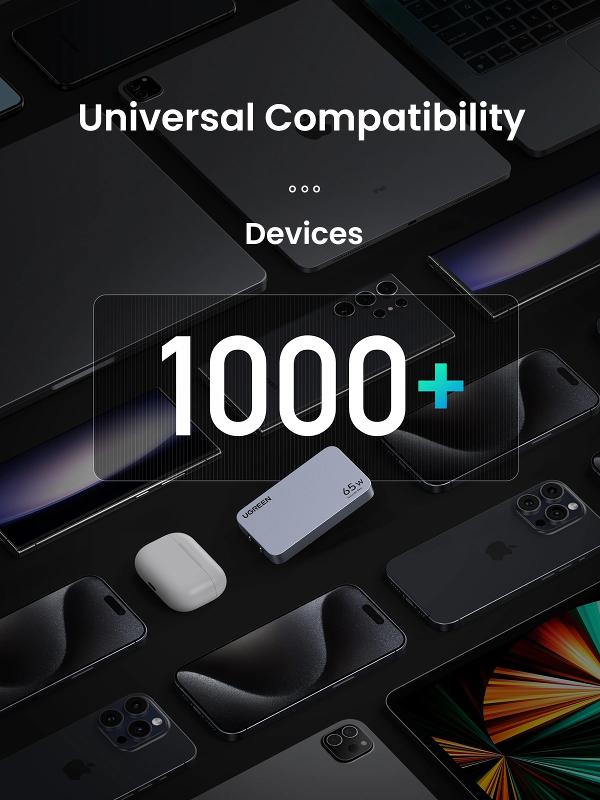 მობილურის დამტენი UGREEN X753 (25356) Nexode Pro, 65W, USB, Type-C, Ultra Slim Travel Adapter, Grey