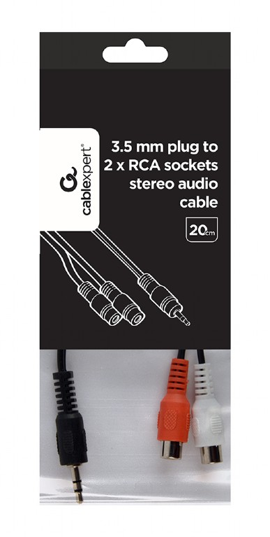 აუდიო კაბელი Gembird 3.5 mm plug to 2 x RCA sockets stereo audio cable, 0,2 m (CCA-406)