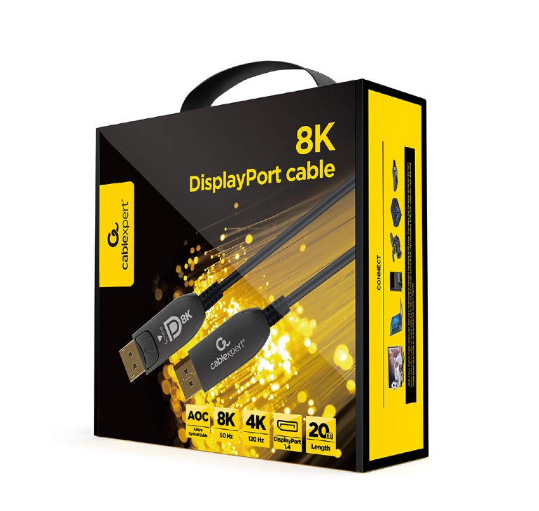 DP კაბელი Gembird Active Optical (AOC) 8K DisplayPort cable "AOC Premium Series", 20 m (CC-DP8K-AOC-20M) | v.1.4, 8K @ 60 Hz or 4K @ 120 Hz
