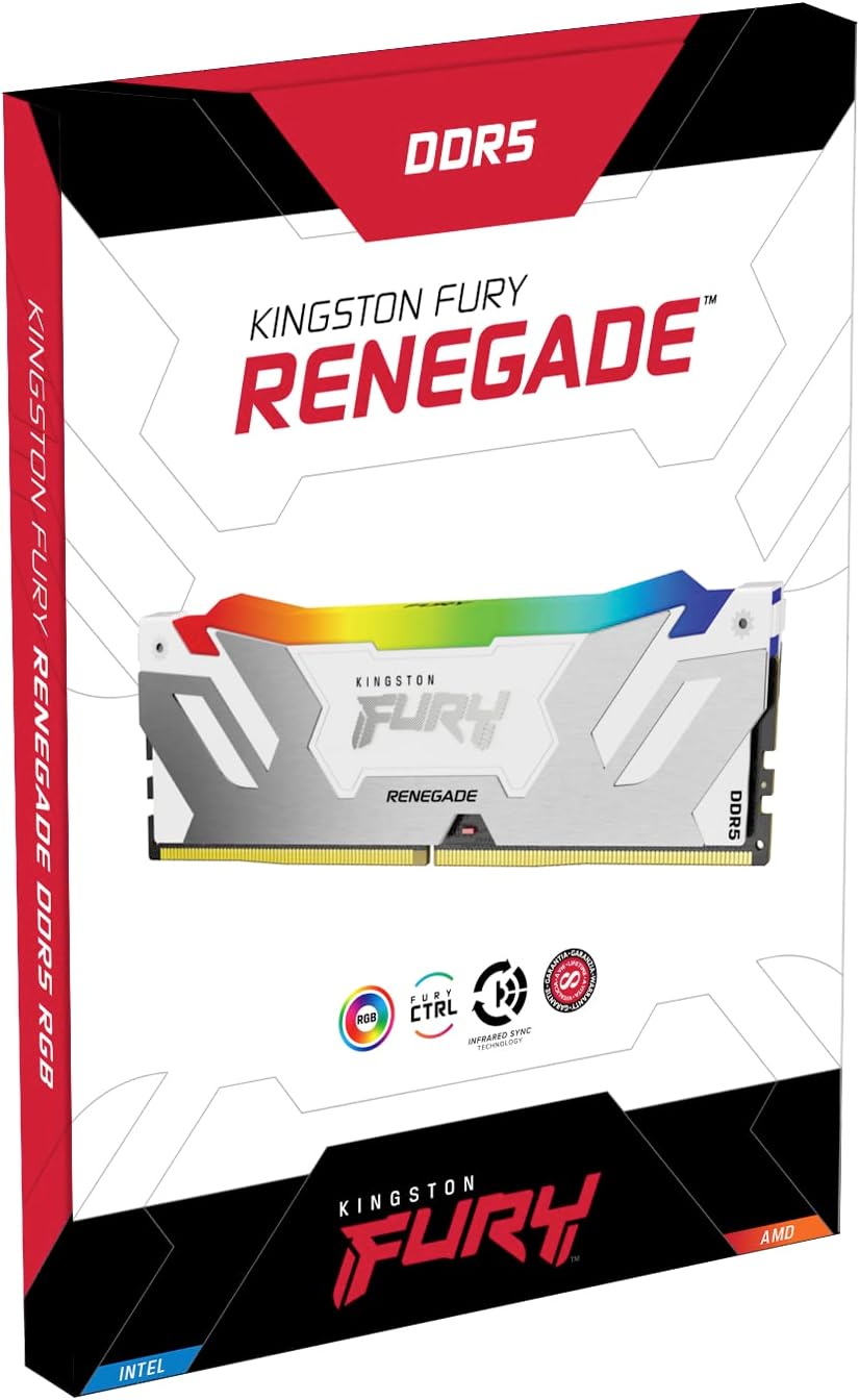 ოპერატიული მეხსიერება Kingston Fury Renegade White RGB XMP 16GB 8000MT/s DDR5 CL38 DIMM Desktop Gaming Memory - KF580C38RWA-16