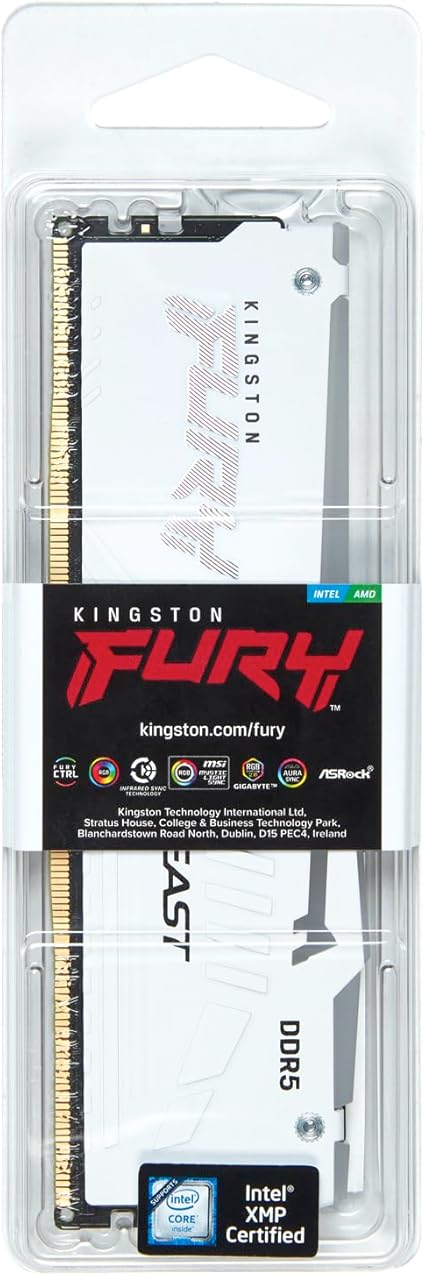 ოპერატიული მეხსიერება Kingston 16GB (1x16GB) DDR5 6400MT/s CL32 FURY Beast White RGB XMP (KF564C32BWA-16) | 1RX8 32-39-39 1.4V 288-pin 16Gbit