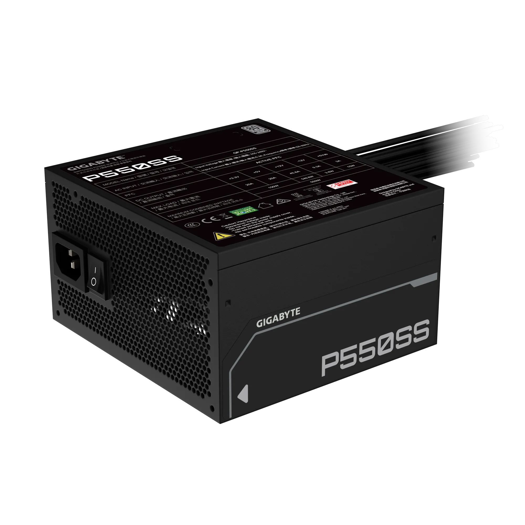 კვების ბლოკი 550W Gigabyte GP-P550SS 550W power, ATX12V 3.0, active PFC, 120mm fan, 80 PLUS Silver certified