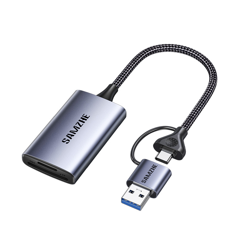 ბარათის წამკითხველი SAMZHE (CRS42) | USB-C/USB-A to SD/TF4.0 Dual SIM Card Reader | Chip: GL3231S | Cable Length: 15cm