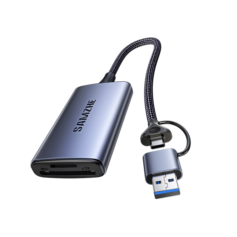 ბარათის წამკითხველი SAMZHE (CRS42) | USB-C/USB-A to SD/TF4.0 Dual SIM Card Reader | Chip: GL3231S | Cable Length: 15cm