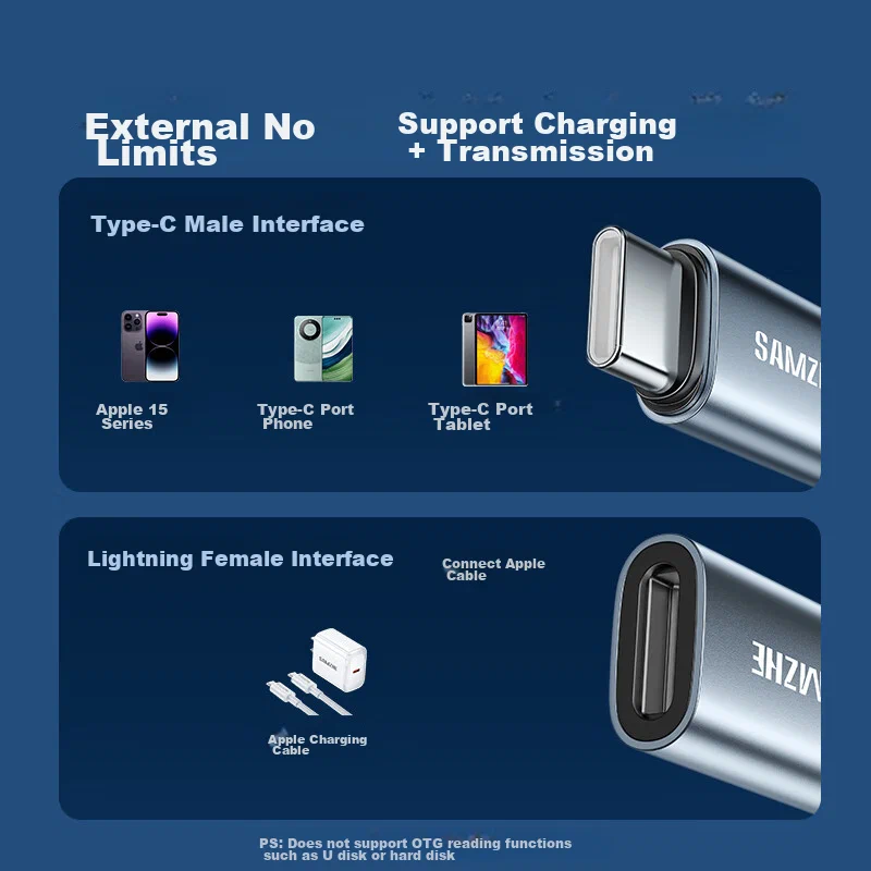 ადაპტერი Type-C to Lighting female SAMZHE (CL21) | Support Apple 15 Charge