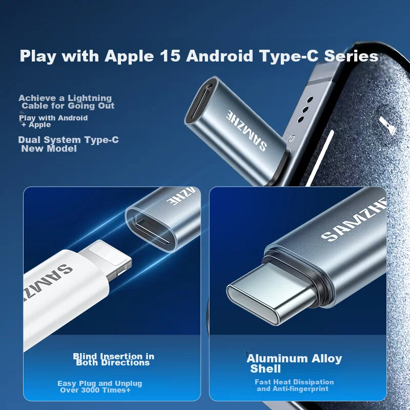 ადაპტერი Type-C to Lighting female SAMZHE (CL21) | Support Apple 15 Charge