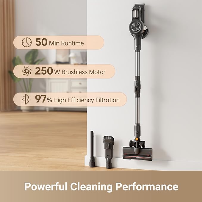 მტვერსასრუტი Dreame | Mova Cordless Vacuum Cleaner J20 (VJ11A) | 17K Pa Powerful Suction, 6x2200 mAh Battery, 50 Minutes Running Time, Folding Tube for Corner Cleaning, 0.5 Litre