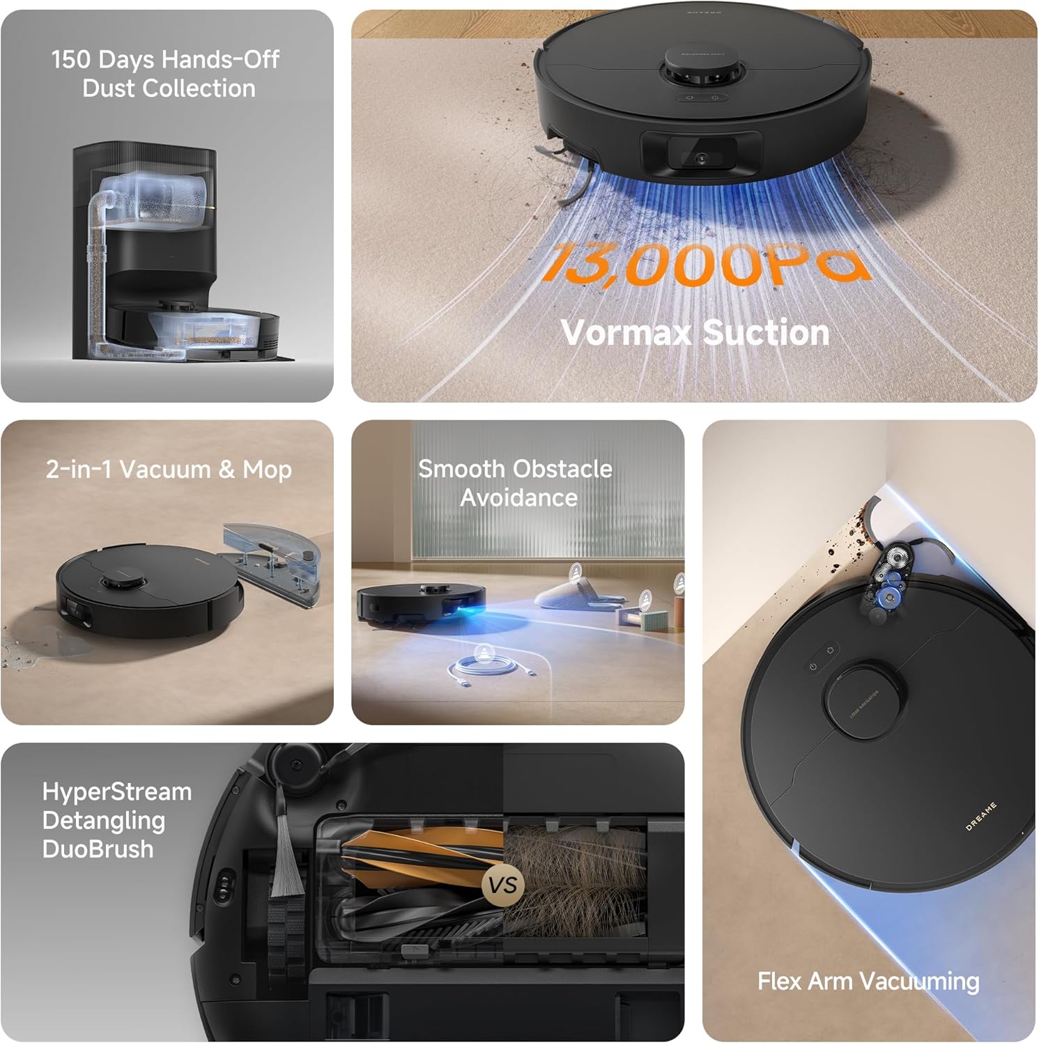 რობოტი მტვერსასრუტი Dreame Robot Vacuum D20 Pro Plus Black (RLD43SD) | 13,000Pa Suction, DuoBrush for Pet Hair, Corner Cleaning, Self Emptying, LDS Navigation Laser Avoidance, Vacuum Mop, Hard Floors&Carpets (Black)