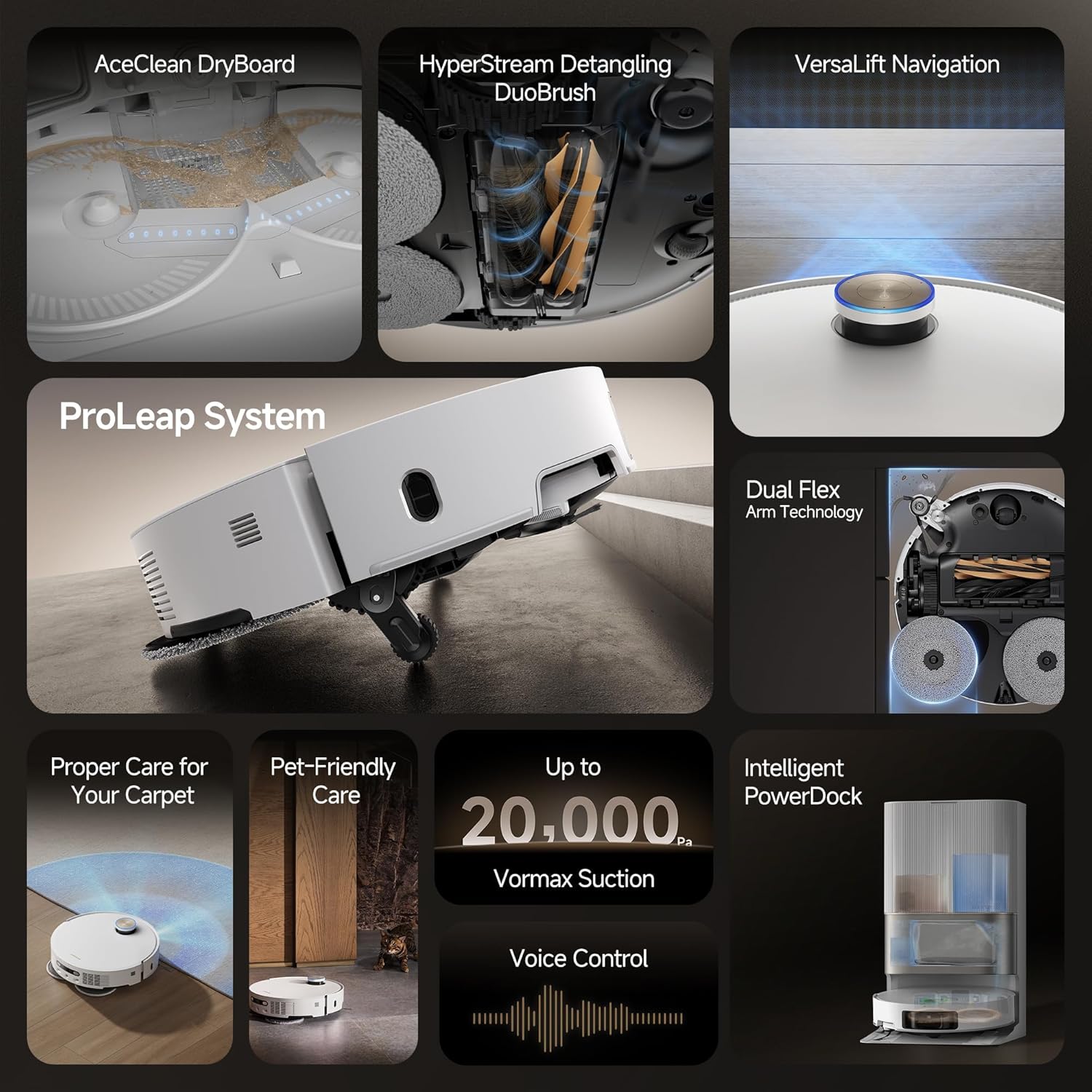 რობოტი მტვერსასრუტი Dreame Robot Vacuum X50 Ultra Complete White (RLX85CE-4) | Mop Self-Cleaning, 20,000Pa Suction, Obstacle Avoidance and 360° Navigation, Corner to Edge Deep Cleaning, Detangling Brush