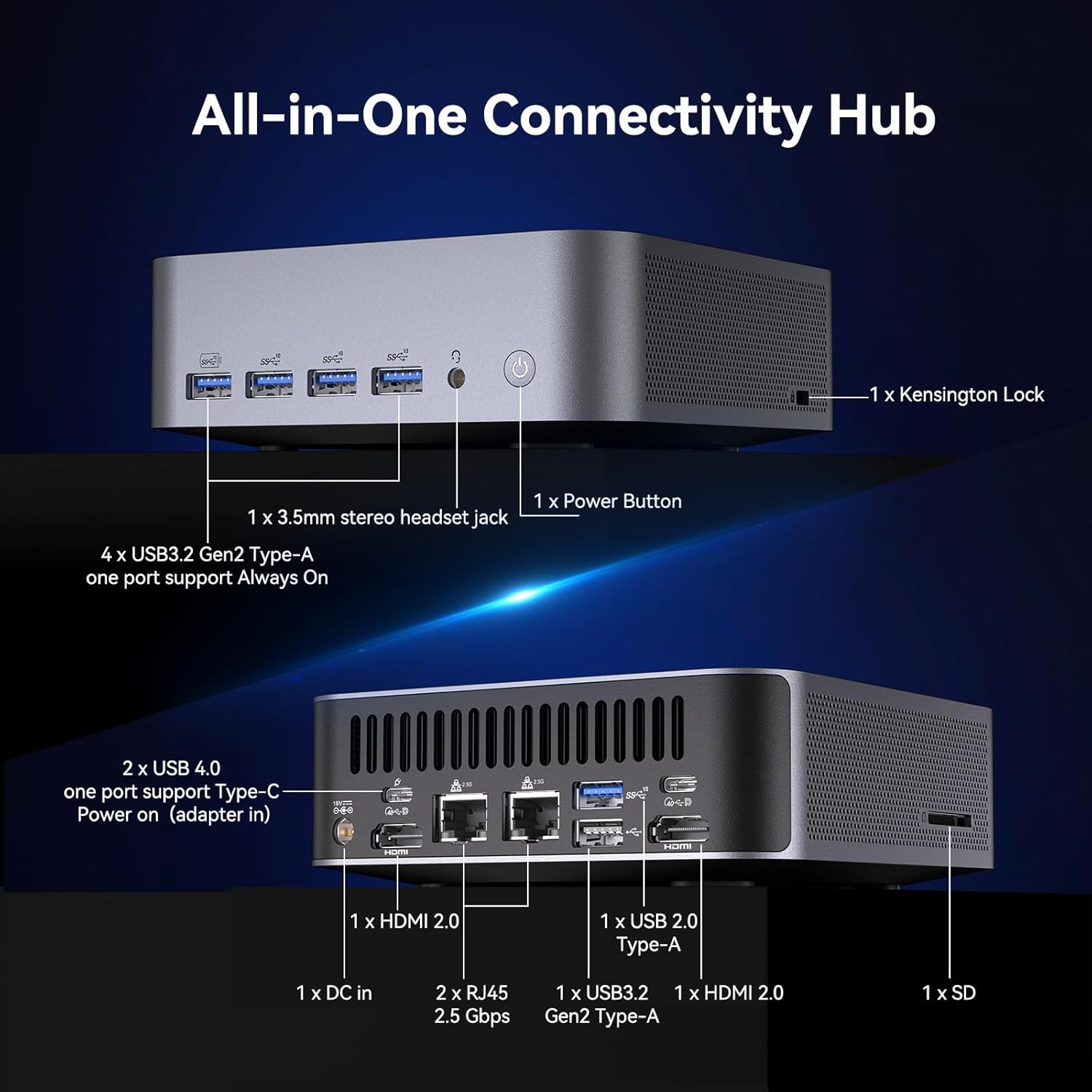 მინი კომპიუტერი GEEKOM GT1 Mega AI Mini PC Ultra 1st Gen Intel® Core™ U9 (32G RAM+ 2TB SSD/ WIN11 Pro and Key Pre-Installed) (GMGT1MEGA-U9185H-322-EU)