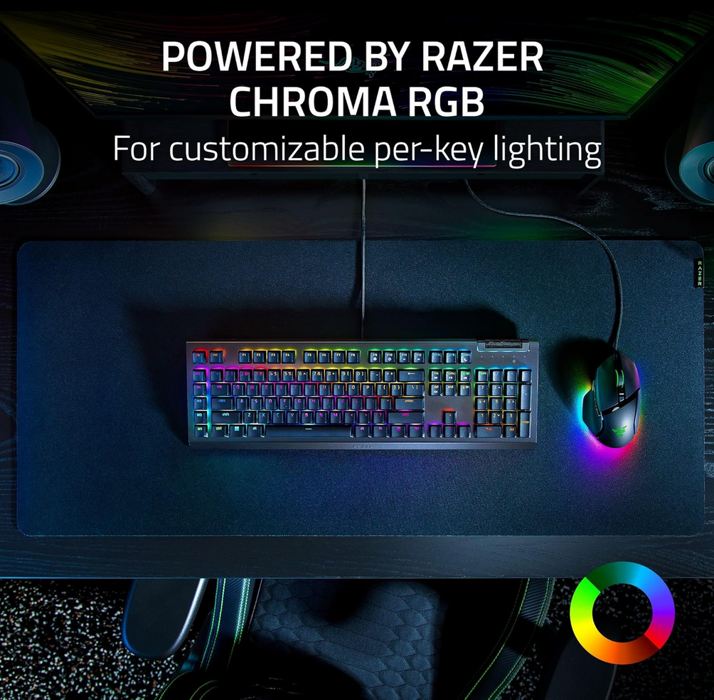 სადენიანი კლავიატურა Razer Keyboard mechanical BlackWidow V4 X, 110key, Green Switch, USB-A, EN, RGB, black (RZ03-04700100-R3M1)