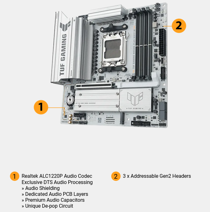 დედა დაფა ASUS Motherboard TUF GAMING B850M-PLUS WIFI7 W sAM5 B850 4xDDR5 M.2 HDMI DP Wi-Fi BT mATX white 90MB1MD0-M0EAY0