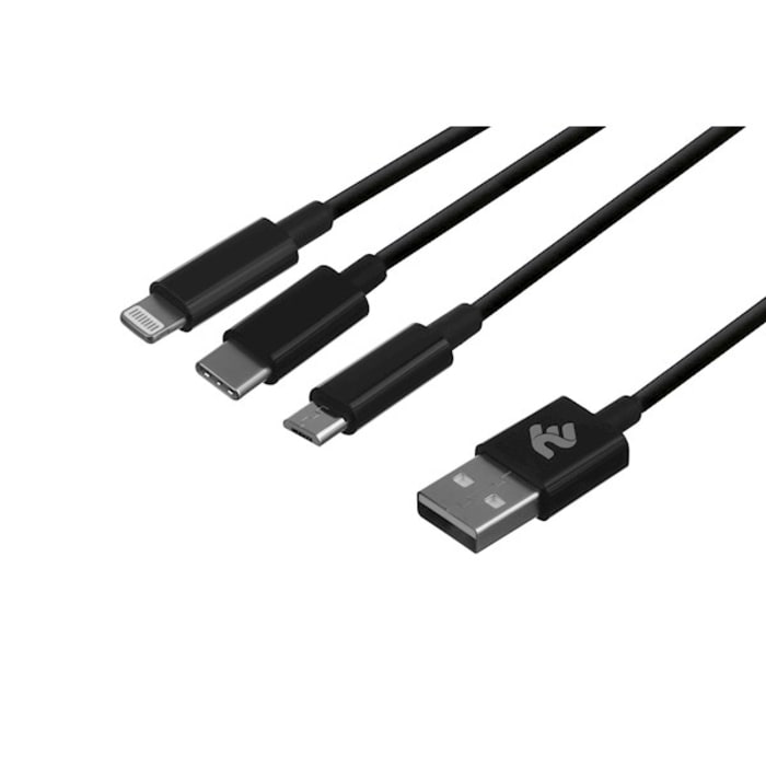 კაბელი 2E Cable USB 3 in 1 Micro/Lightning/Type C, 5V/2.4A, 1.2m, black