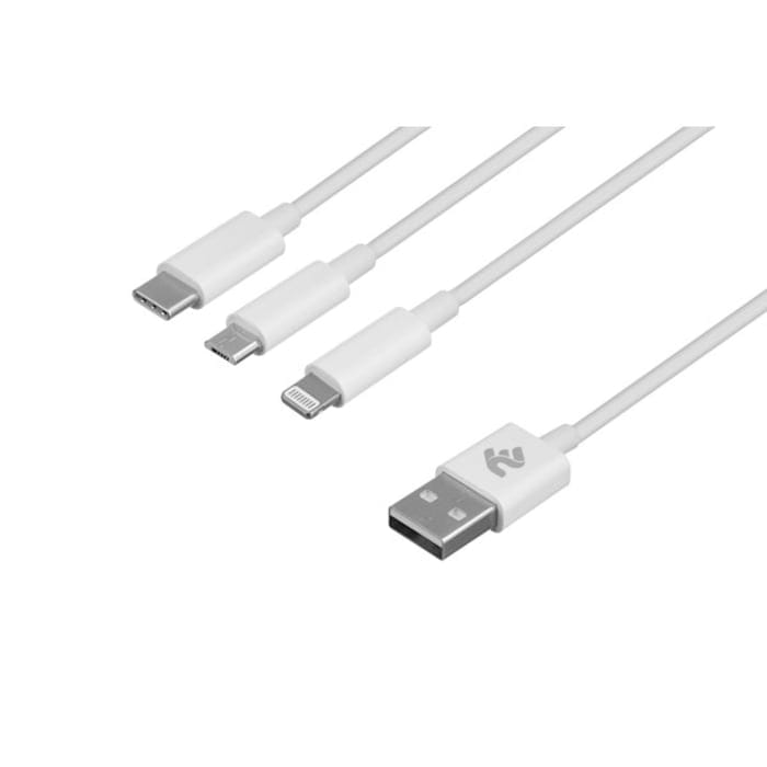 კაბელი 2E Cable USB 3 in 1 Micro/Lightning/Type C, 5V/2.4A, 1.2m, white