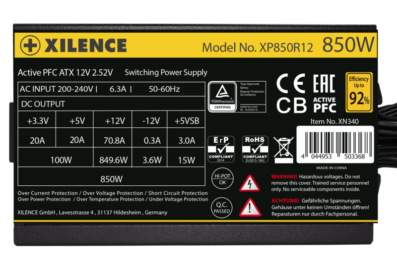 კვების ბლოკი XILENCE XN340 | XP850R12 Gaming GOLD Series , 850 Watt ,meet 80+ Gold