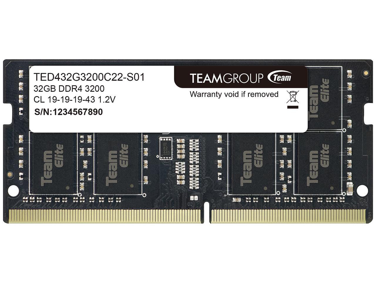 ნოუთბუქის ოპერატიული მეხსიერება TEAMGROUP SODIMM 32GB DDR4 ELITE DDR4 LAPTOP MEMORY 32GB(1x32GB) 3200MHz CL22 1.2V (TED432G3200C22-S01)